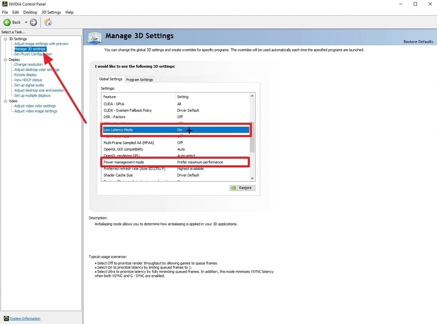 optimize settings in nividia control panel